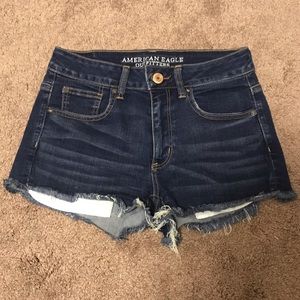 AE hi-rise shortie denim cut-off shorts